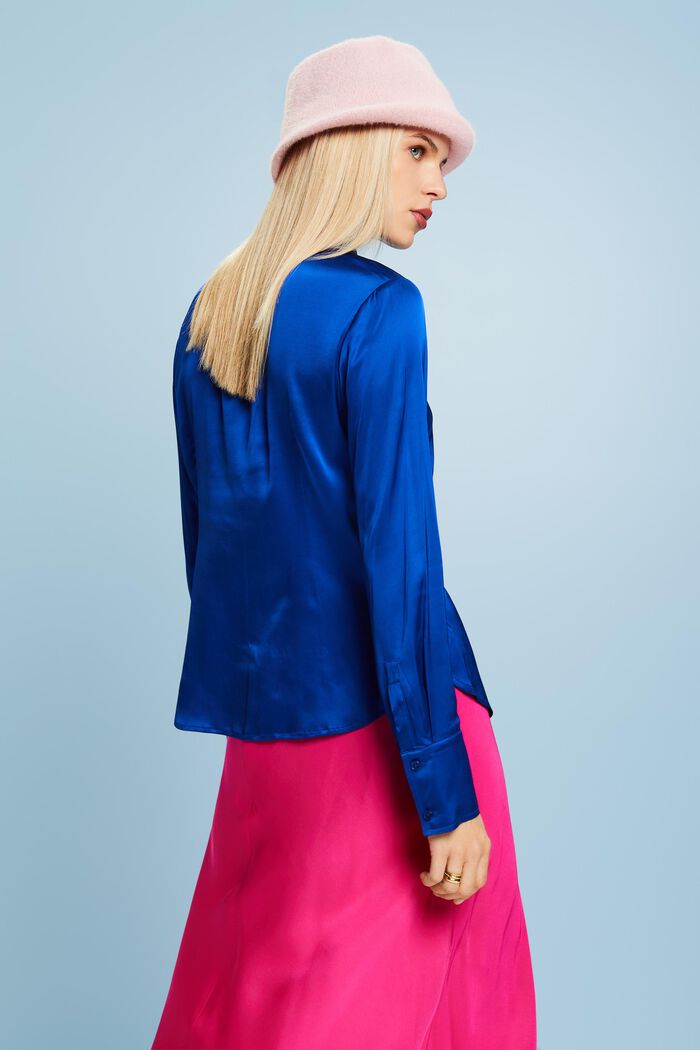 Blusa in raso a manica lunga, BRIGHT BLUE, detail image number 2