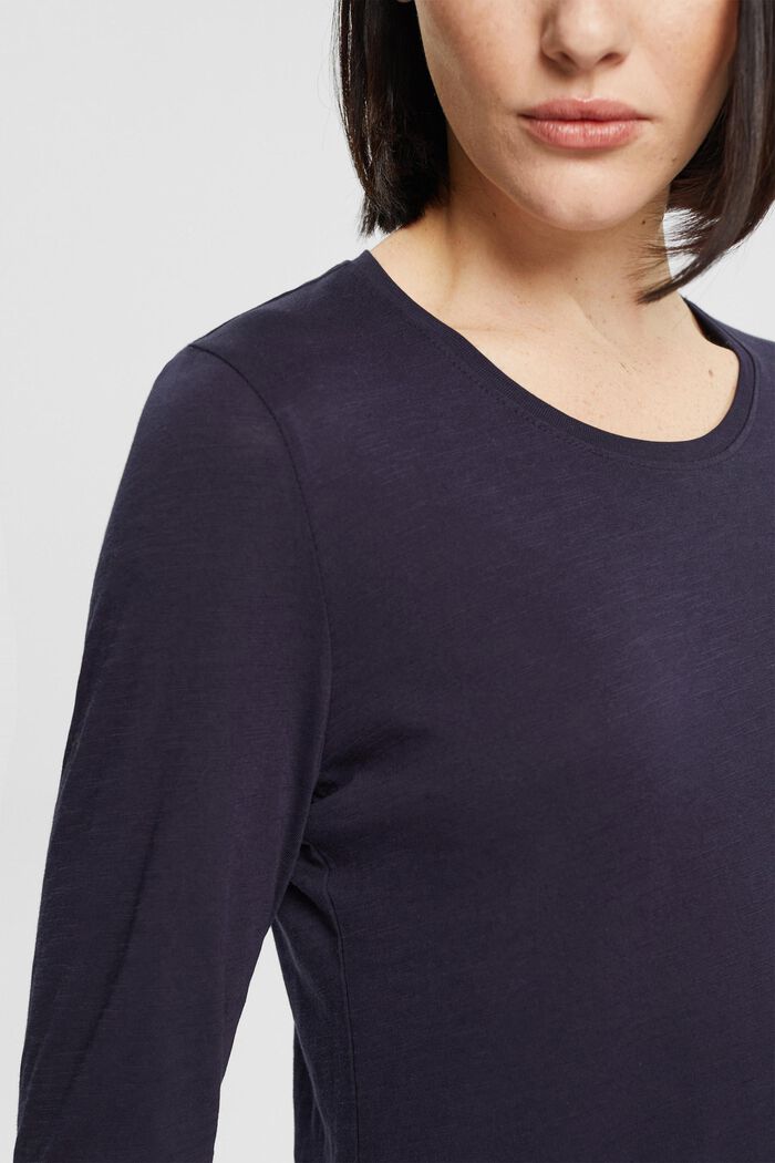 Top in cotone a maniche lunghe, NAVY, detail image number 0