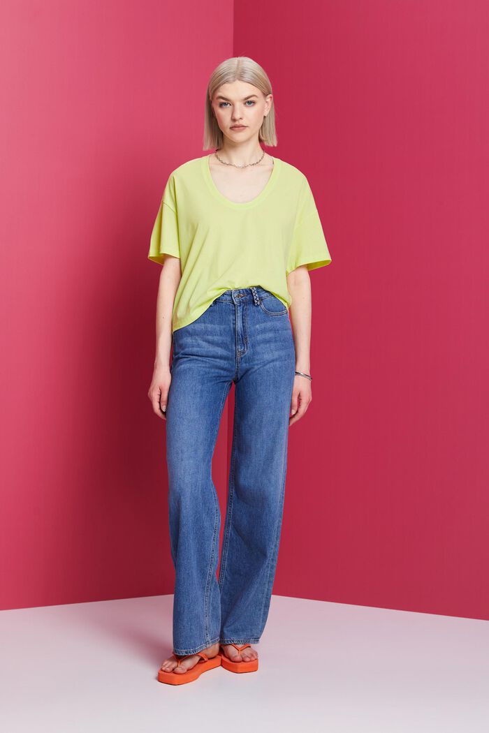 T-shirt oversize cropped, 100% cotone, LIME YELLOW, detail image number 4
