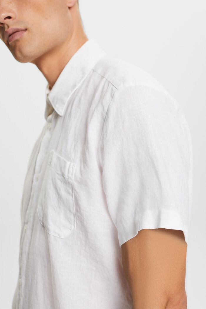 Camicia a maniche corte in lino, WHITE, detail image number 2