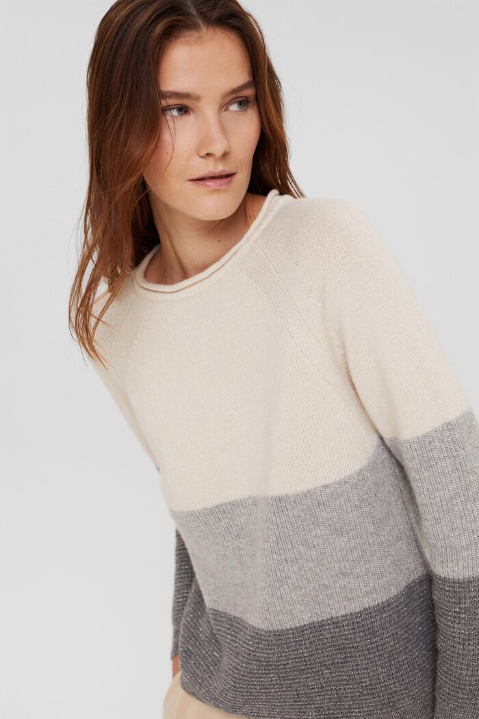Con lana: pullover con righe a blocchi, LIGHT GREY, overview