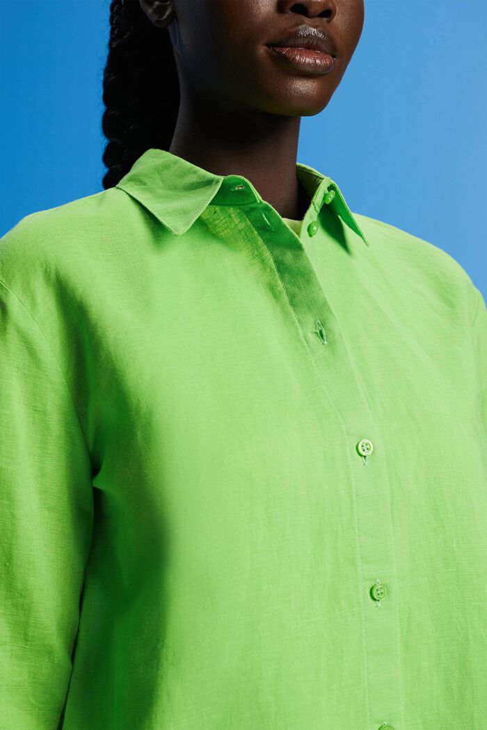 Camicia in misto lino e cotone, GREEN, detail image number 2
