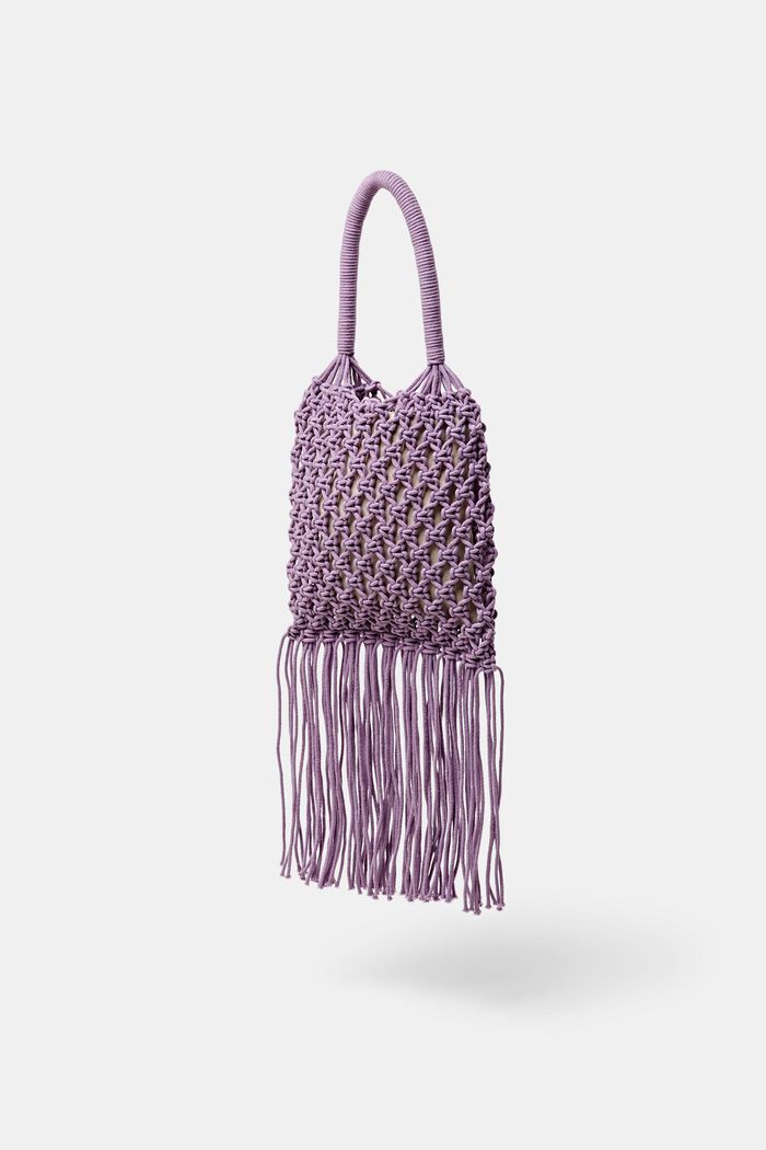 Tote bag a uncinetto a righe con nappe, LILAC, detail image number 2