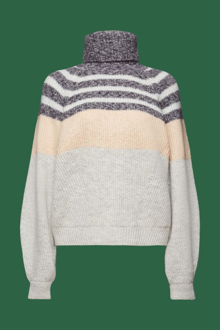 Pullover dolcevita in maglia a coste con righe, LIGHT GREY, detail image number 7