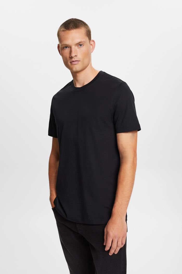 T-shirt girocollo in jersey di cotone Pima, BLACK, detail image number 0