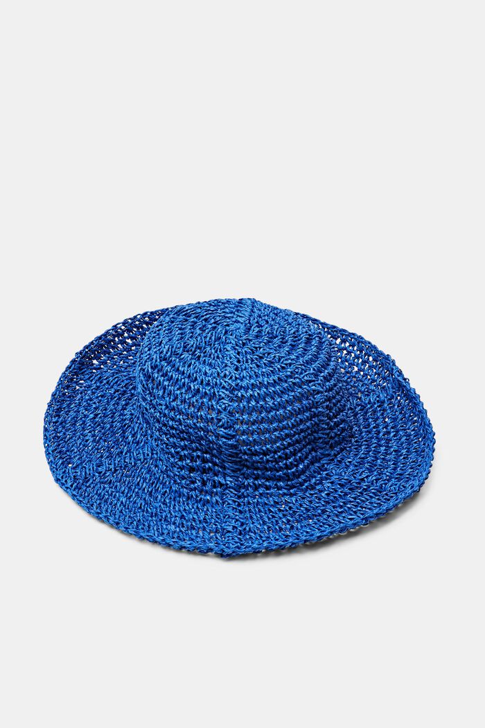 Cappello in paglia a uncinetto, BRIGHT BLUE, detail image number 0