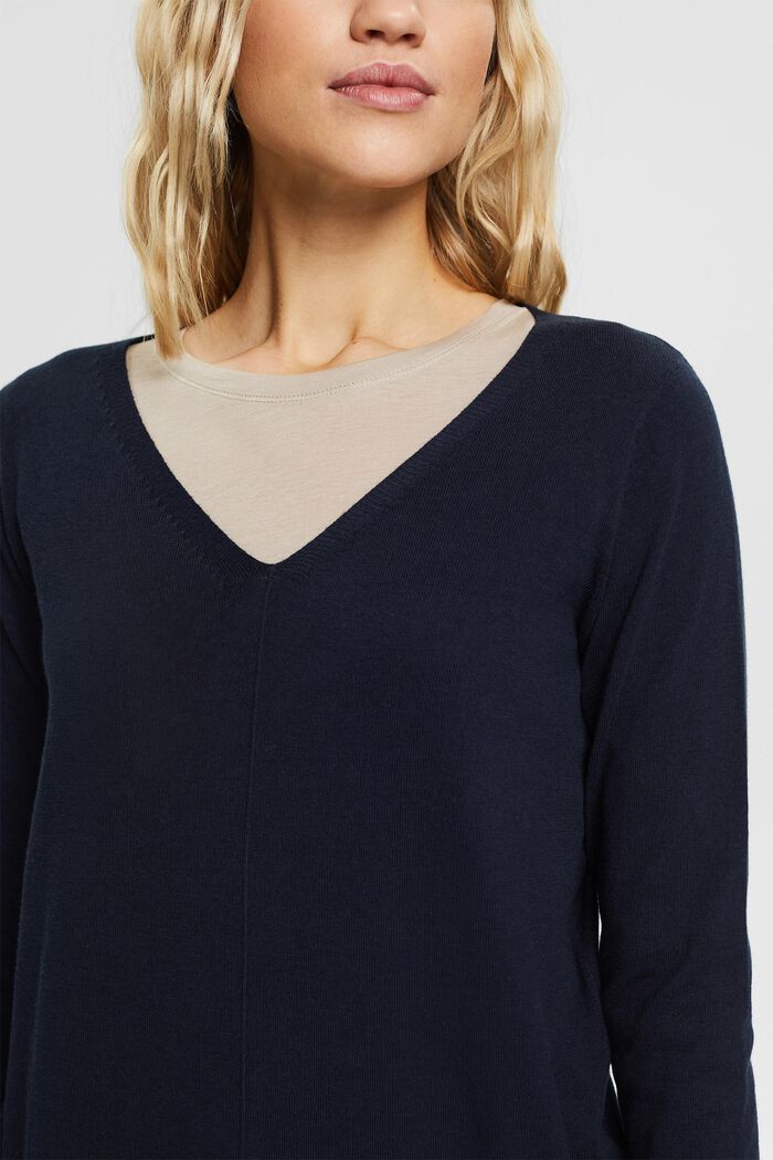 Pullover in maglia sottile in 100% cotone, NAVY, detail image number 0