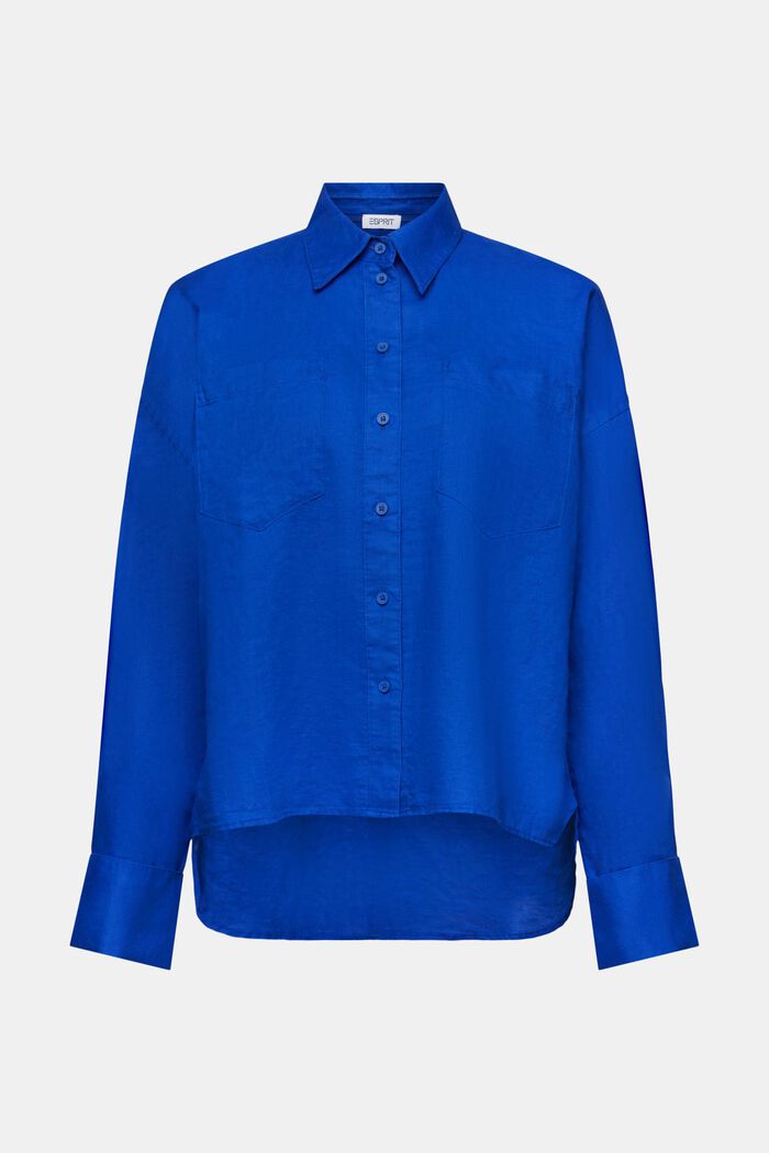 Camicia blusata in lino e cotone, BRIGHT BLUE, detail image number 6