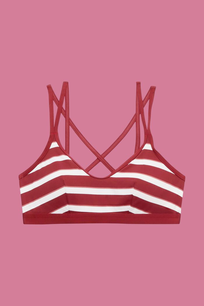 Top da bikini imbottito con righe & spalline incrociate, DARK RED, detail image number 4