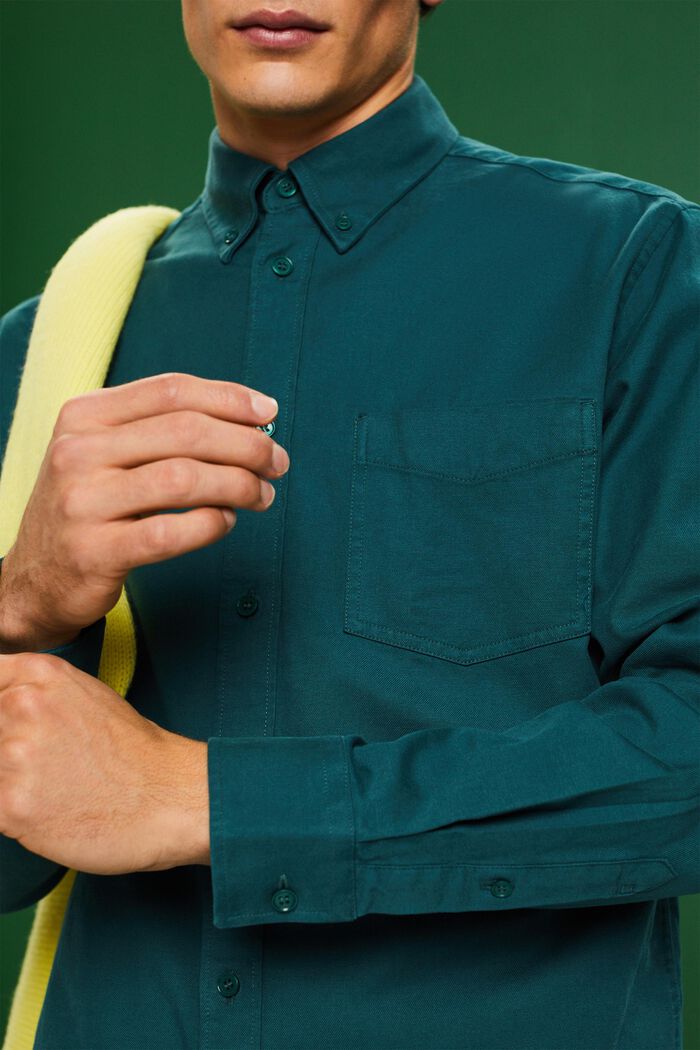 Camicia in twill regular fit, EMERALD GREEN, detail image number 3