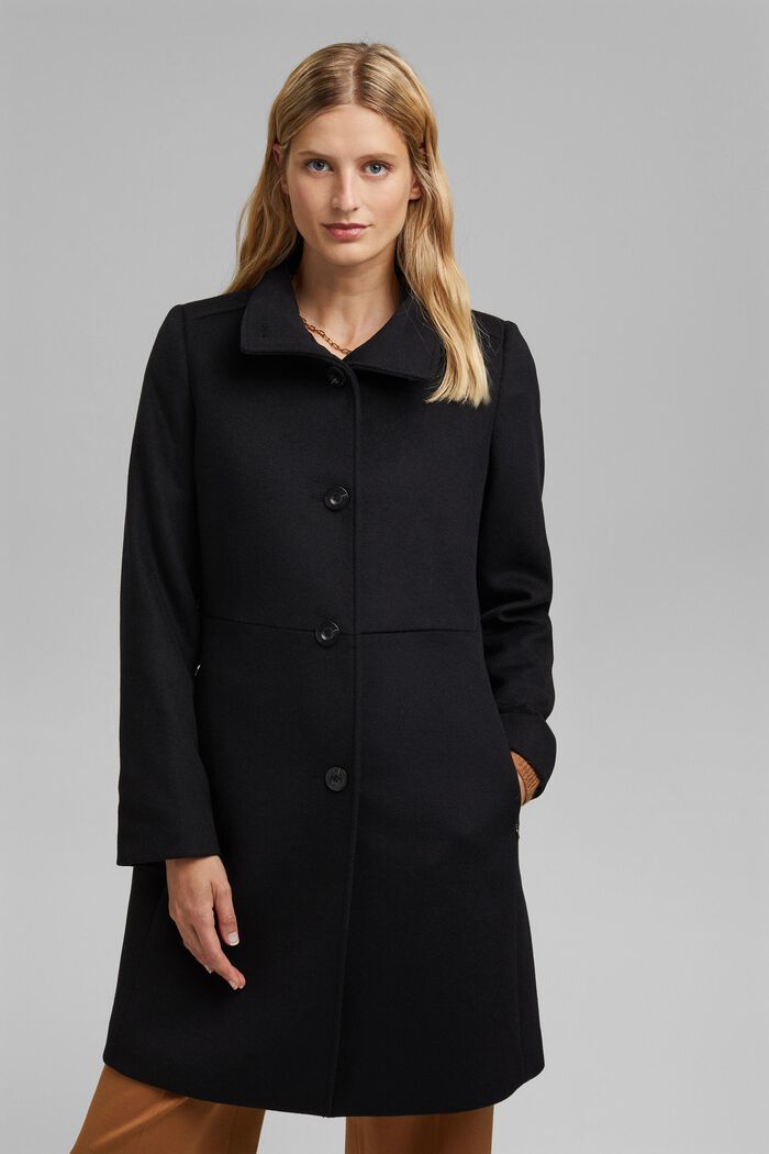 In misto lana: cappotto con collo alla coreana, BLACK, detail image number 0