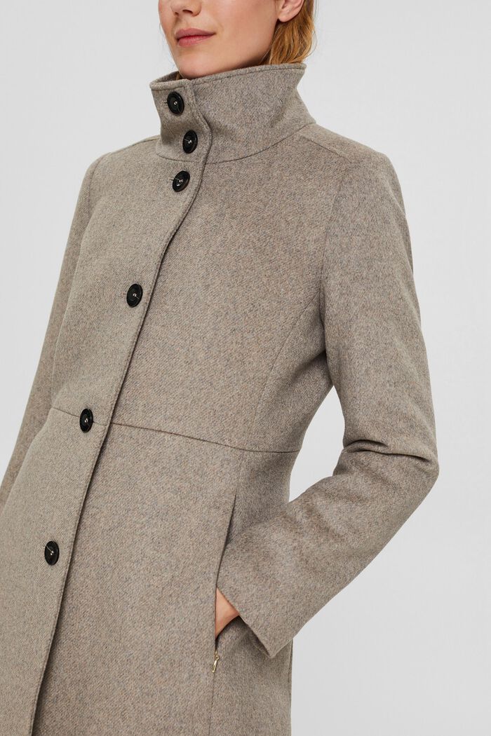 In misto lana: cappotto con collo alla coreana, TAUPE, detail image number 2