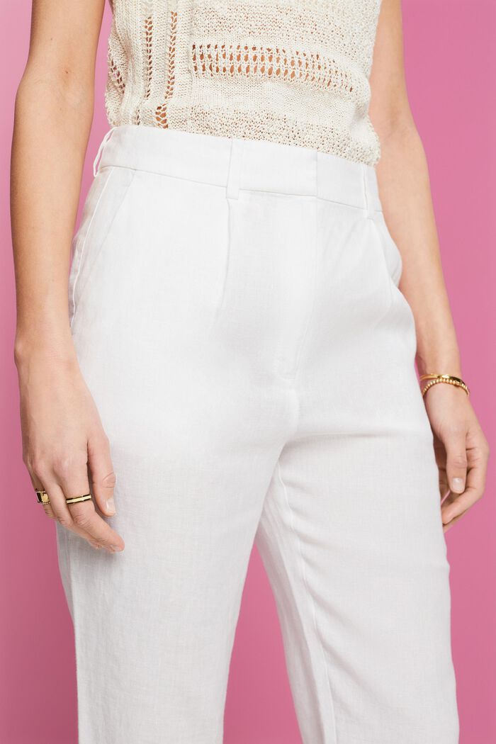 Pantaloni cropped in lino, WHITE, detail image number 2