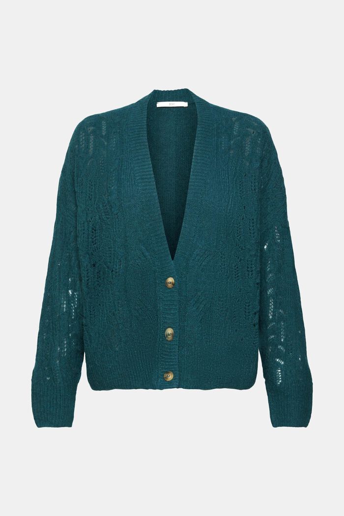 Cardigan in maglia con lana e alpaca, TEAL GREEN, detail image number 5