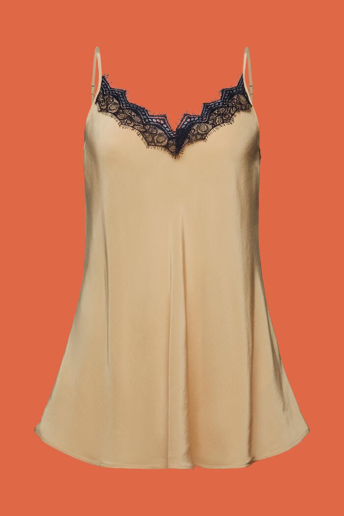 Top con spalline sottili in pizzo, BEIGE, detail image number 6