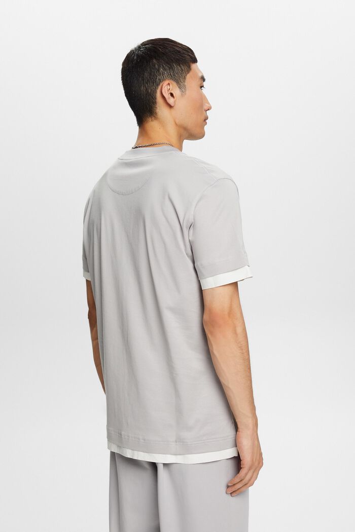 T-shirt girocollo dall’effetto a strati, 100% cotone, LIGHT GREY, detail image number 3