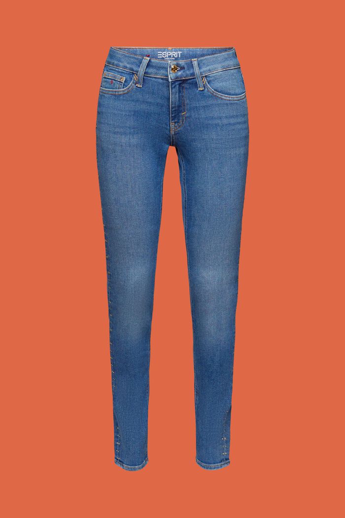 Jeans skinny impreziositi a vita media, BLUE MEDIUM WASHED, detail image number 7