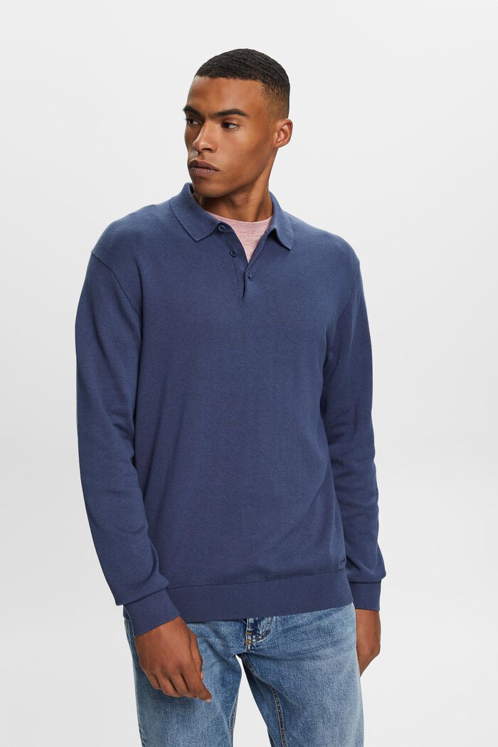 Pullover a maglia con colletto da polo, TENCEL™, GREY BLUE, detail image number 0