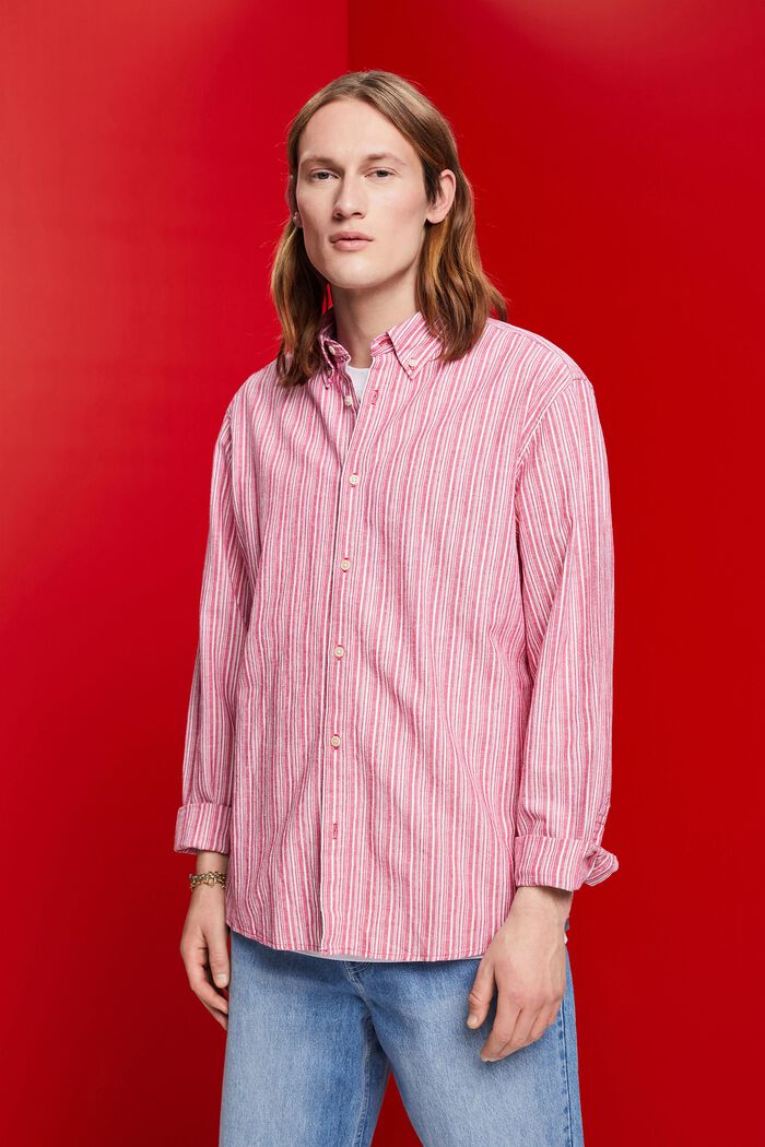 Camicia a righe con lino, DARK PINK, detail image number 0