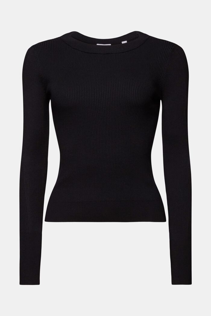 Pullover girocollo in maglia a coste, BLACK, detail image number 6