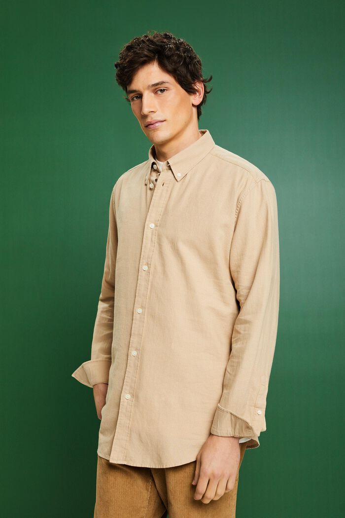 Camicia in cotone a quadretti dalla vestibilità regular, BEIGE, detail image number 0
