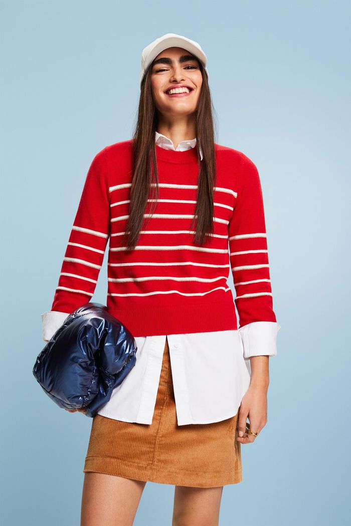 Pullover in maglia a righe con cashmere, RED, detail image number 0