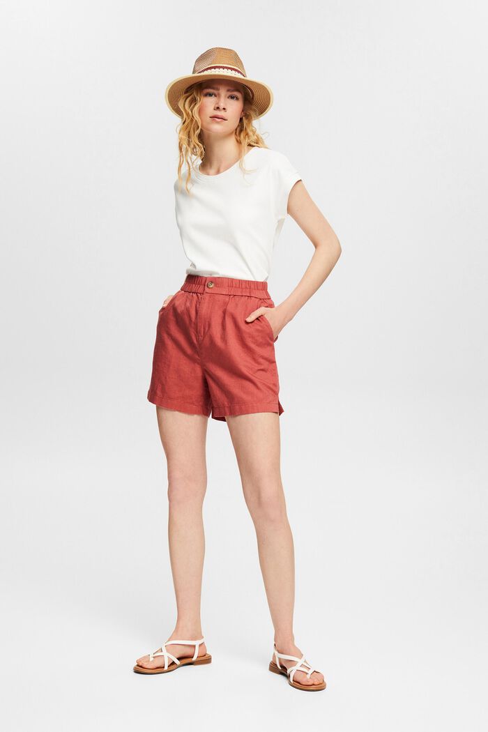 Con lino: shorts con cintura elastica