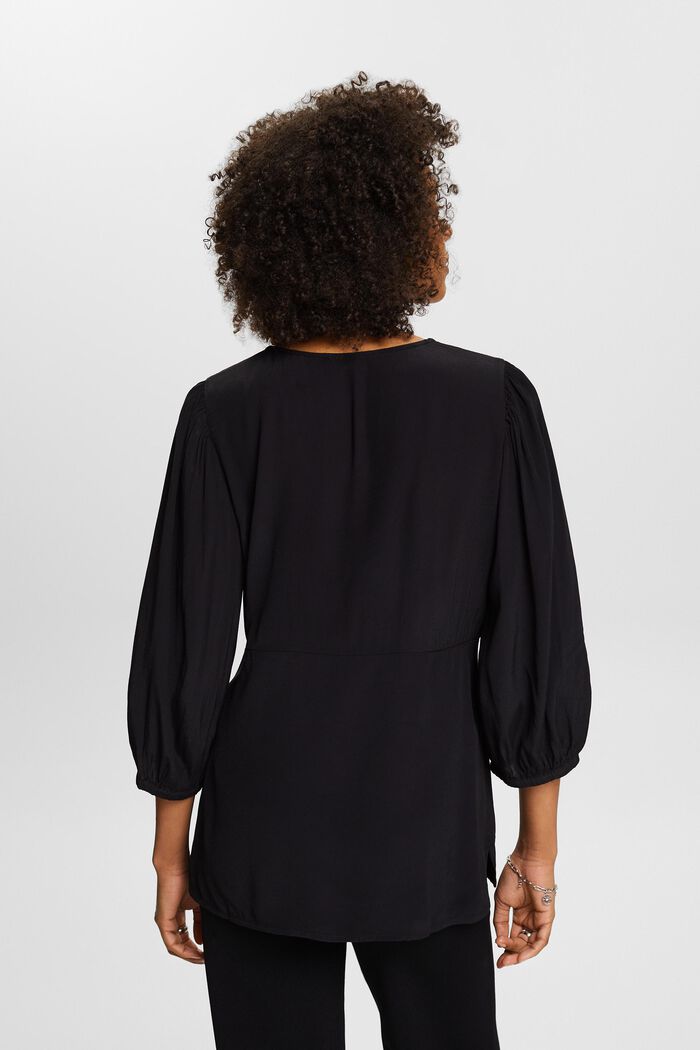 Blusa in crêpe con maniche arricciate, BLACK, detail image number 2
