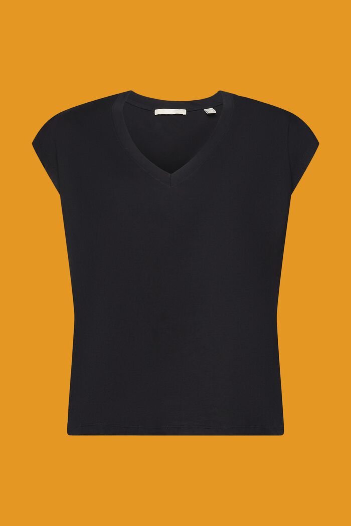 T-shirt di cotone smanicata con scollo a V, BLACK, detail image number 6