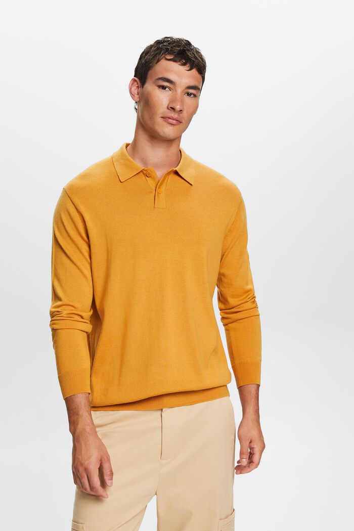 Pullover stile polo in lana, HONEY YELLOW, detail image number 2