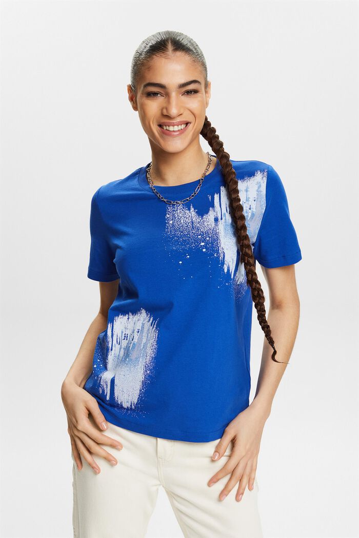 T-shirt in cotone con stampa grafica, BRIGHT BLUE, detail image number 0