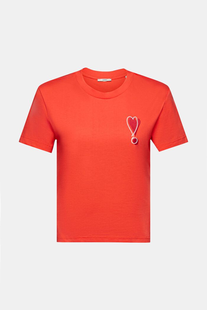 T-shirt in cotone con motivo a cuore ricamato, ORANGE RED, detail image number 7