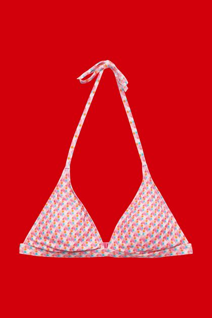 Top da bikini imbottito con allacciatura al collo e stampa geometrica