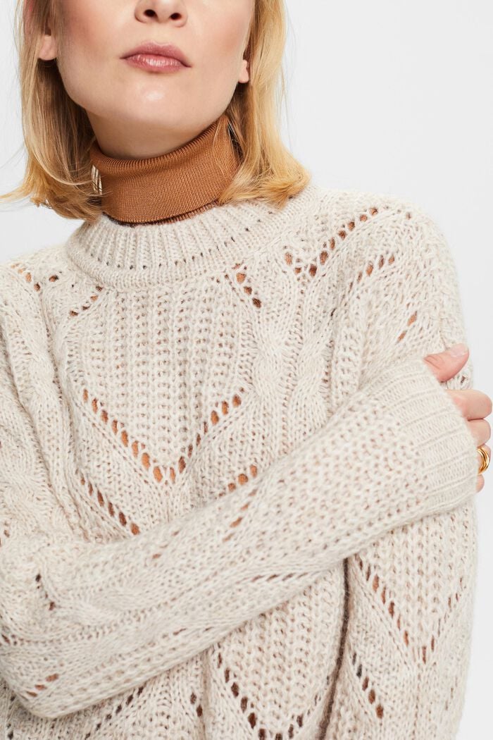 Pullover in misto lana in maglia traforata, DUSTY NUDE, detail image number 3