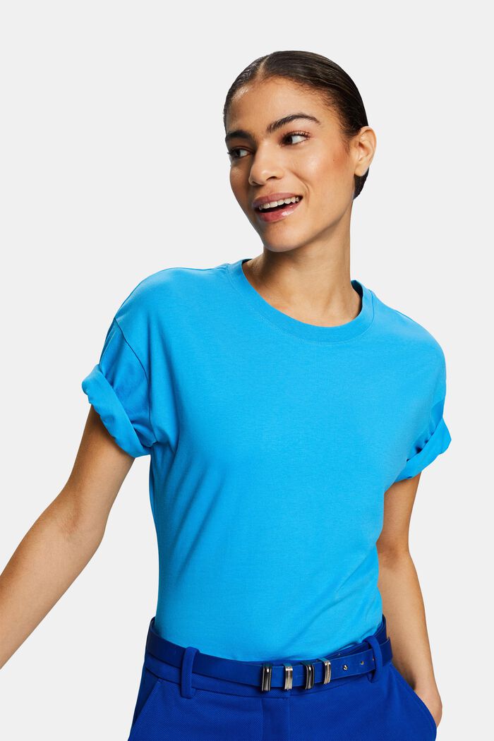 T-shirt sciancrata con girocollo, BLUE, detail image number 0