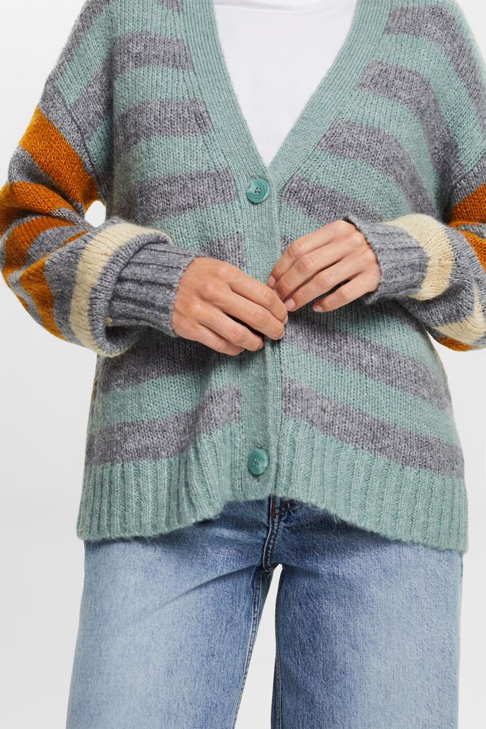 Cardigan in misto lana a righe, MEDIUM GREY, detail image number 2