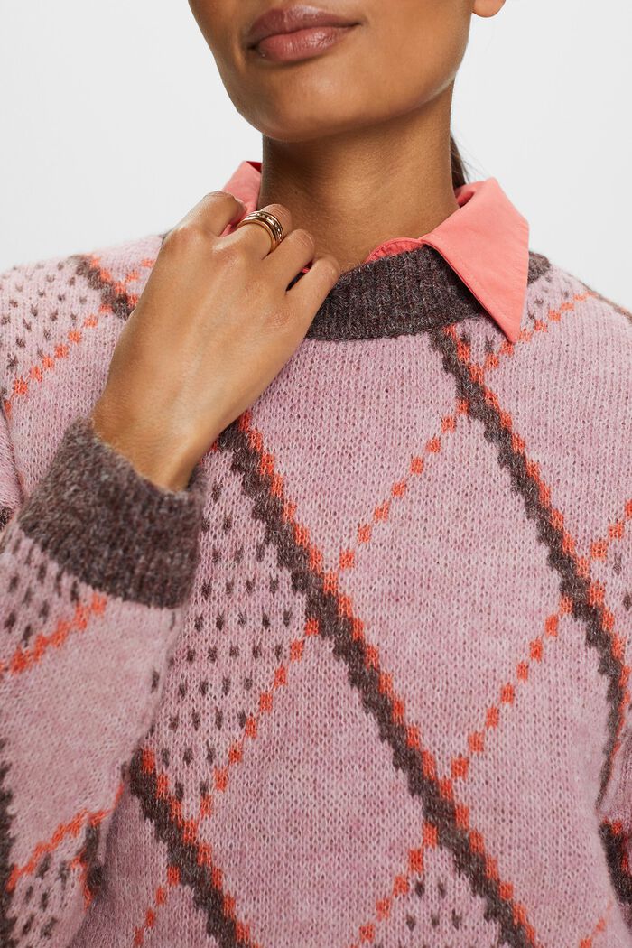 Pullover a quadri in misto lana, OLD PINK, detail image number 2