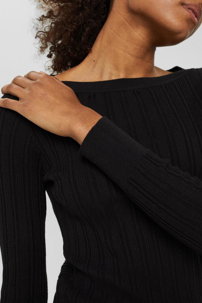 Pullover in maglia a coste in 100% cotone, BLACK, detail image number 2