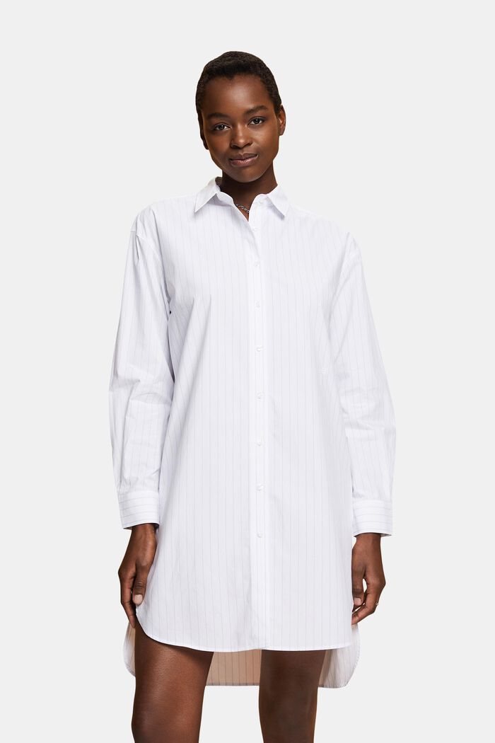 Abito camicia con righe gessate, 100 % cotone, WHITE, detail image number 0