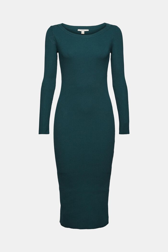 Abito midi in maglia a coste, DARK TEAL GREEN, detail image number 7