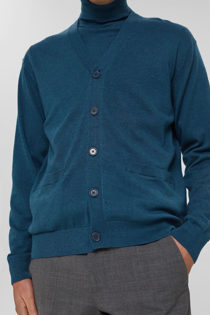 Cardigan con tasche, 100% cotone biologico, PETROL BLUE, detail image number 2