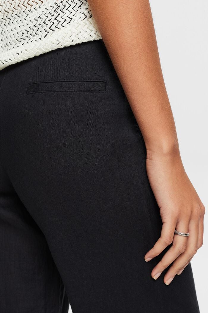 Pantaloni con cintura in lino a gamba larga, BLACK, detail image number 2