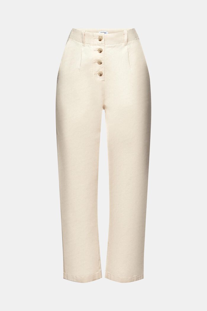 Pantaloni in cotone e lino con fila di bottoni, CREAM BEIGE, detail image number 7
