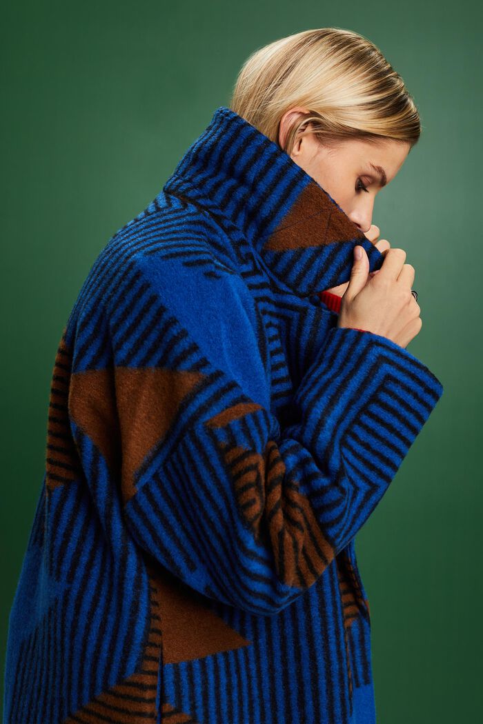 Cappotto con stampa in misto lana, BRIGHT BLUE, detail image number 4