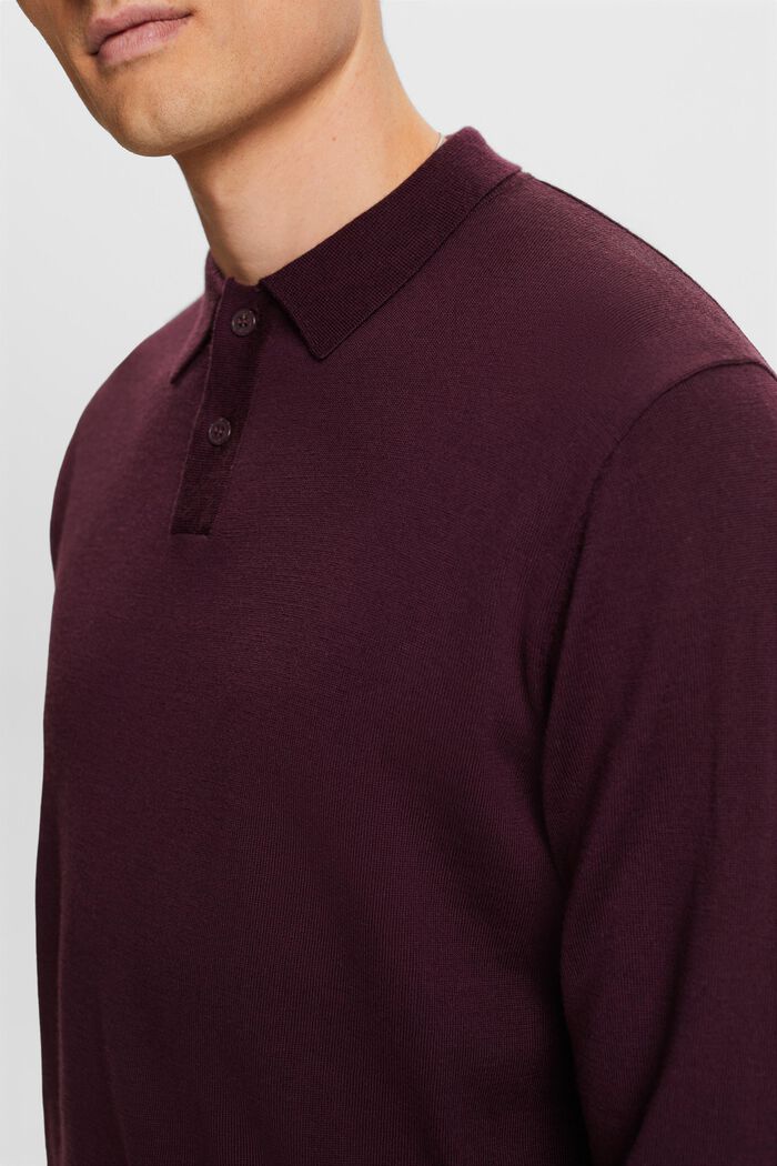 Pullover stile polo in lana, AUBERGINE, detail image number 2