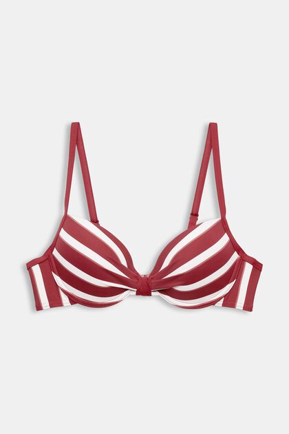 Reggiseno da bikini imbottito, con ferretto e a righe, DARK RED, overview