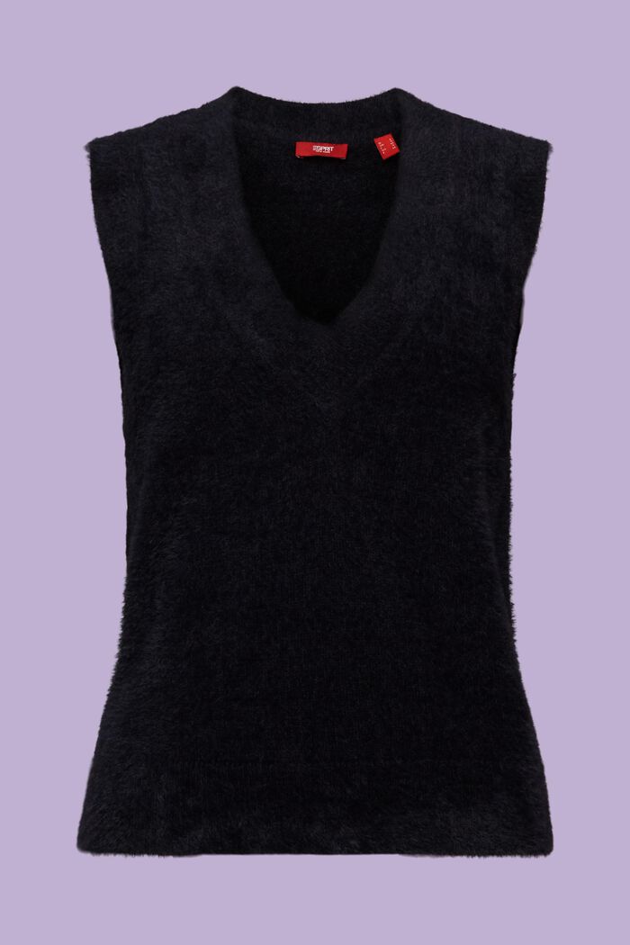 Gilet con scollo a V in misto lana, BLACK, detail image number 6