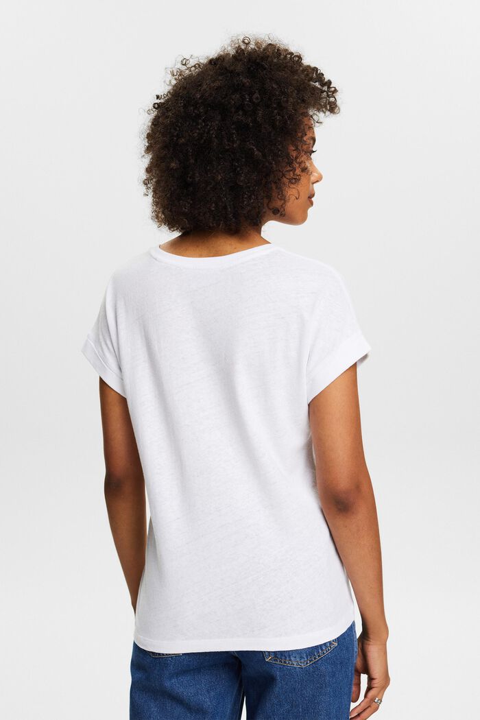 T-shirt con scollo a V in cotone e lino, WHITE, detail image number 2