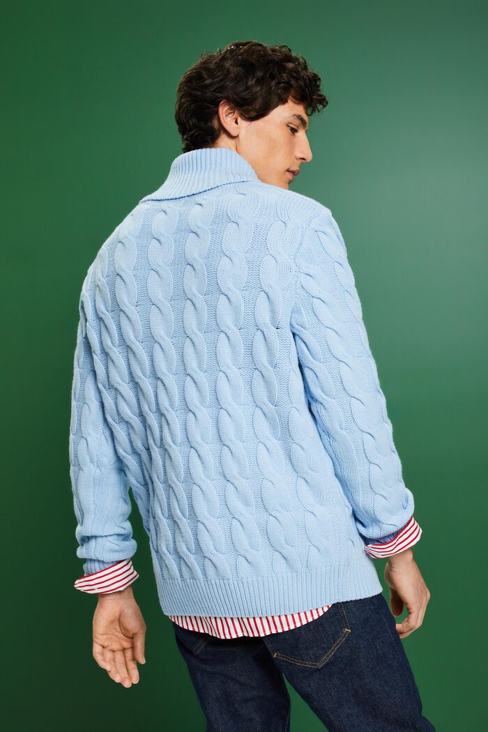 Pullover con collo sciallato in maglia intrecciata di lana, LIGHT BLUE LAVENDER, detail image number 2