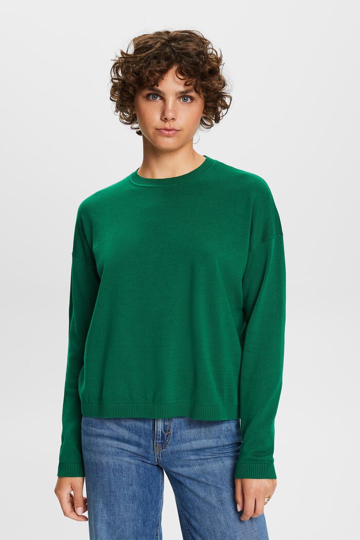 Pullover oversize, 100% cotone, DARK GREEN, detail image number 0